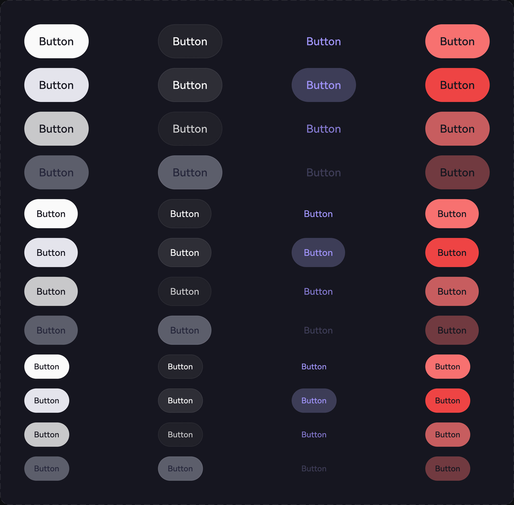 Fig. 02 — One component, forty-eight variants: type × size × state, every value a token